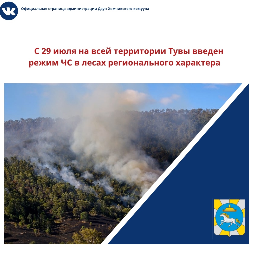 С 29 июля на всей территории Тувы введен режим ЧС в лесах регионального характера С 29 июля на всей территории Тувы введен режим ЧС в лесах регионального характера